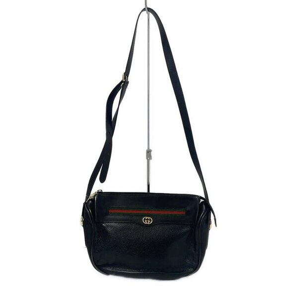 Auth GUCCI Old Gucci/Shelly - Black Leather Shoulder Bag - Picture 1 of 10